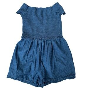 Epic Threads Romper Blue Smocked Off Shoulder Polka Dot Kids Size Medium